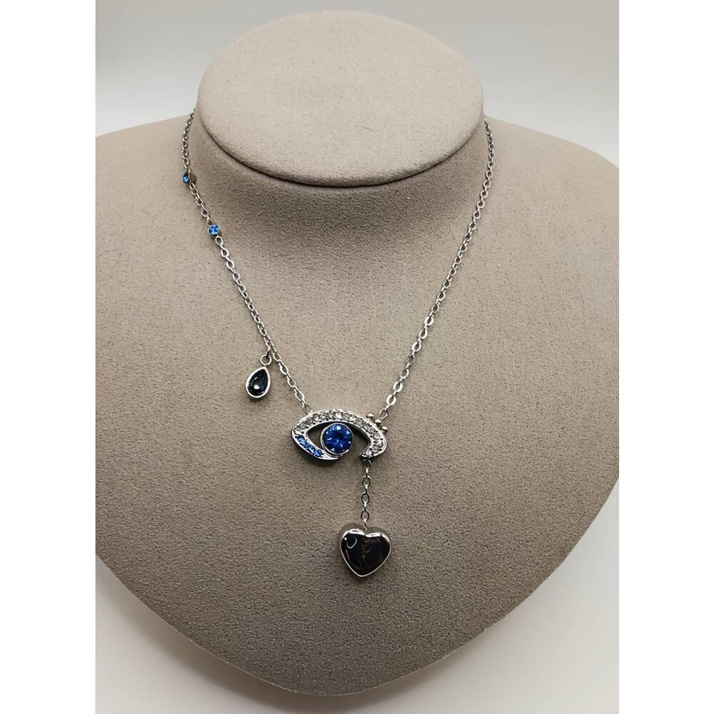 Evil Eye Urn Necklace Blue Crystal Asymmetrical Drop Keepsake